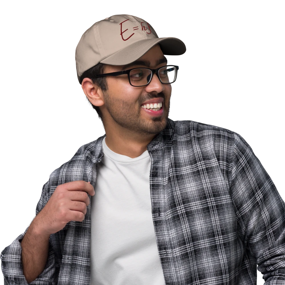 NerdWear stone classic dad hat worn by a model