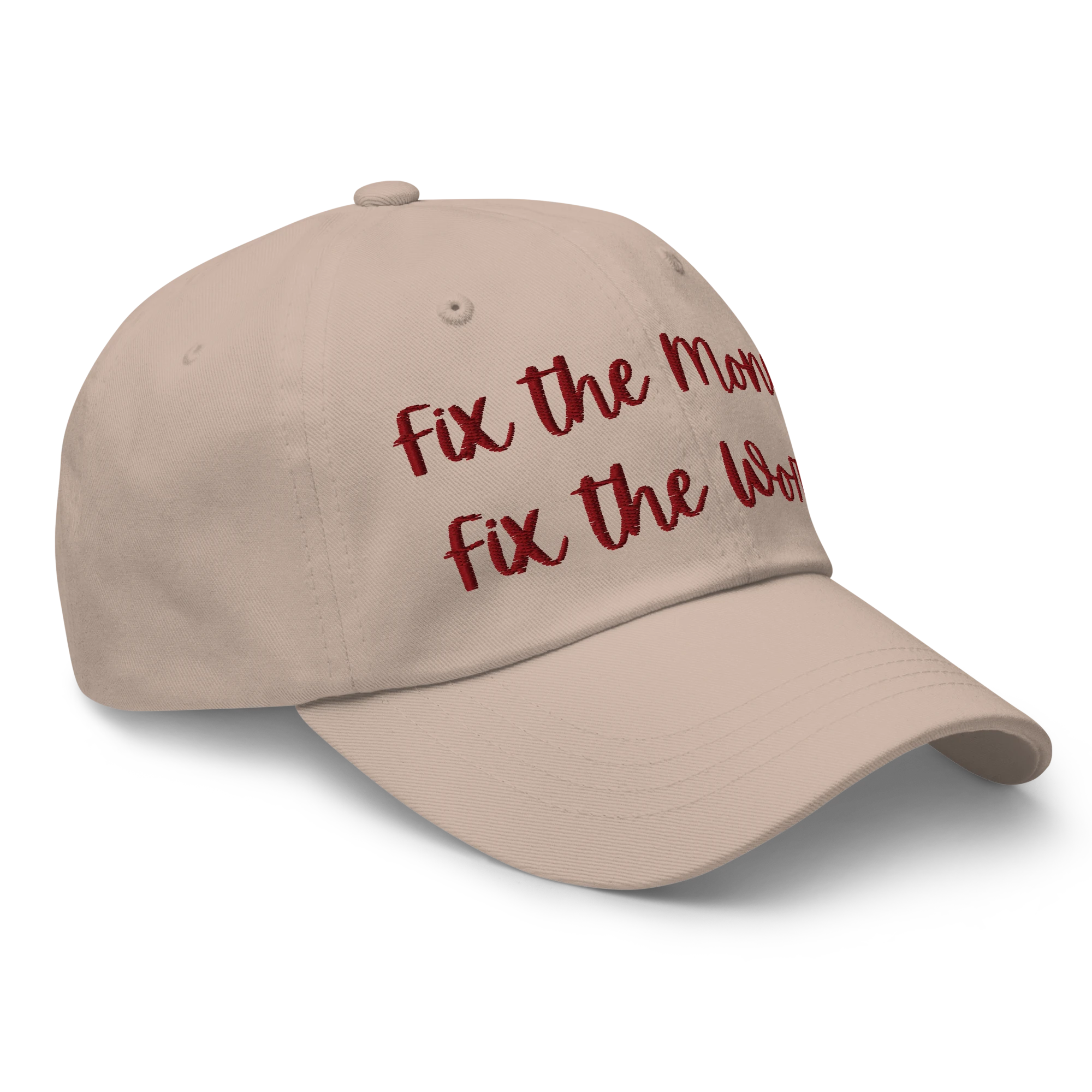 Fix the Money. Fix the World. hat, right-front view