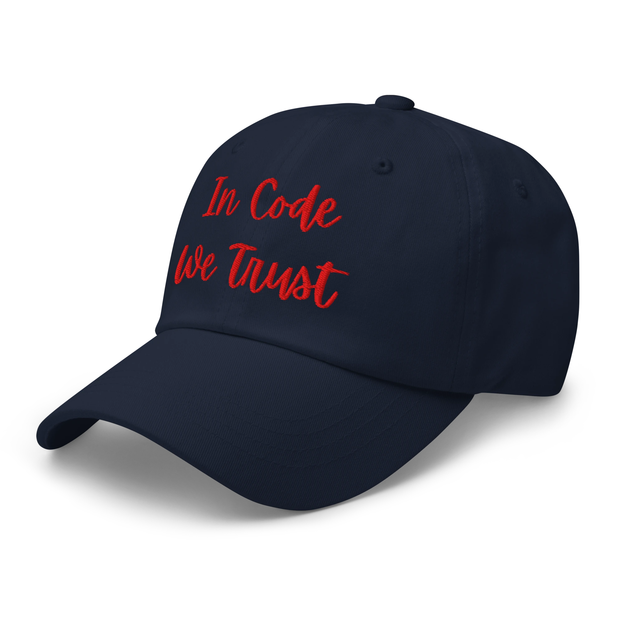In Code We Trust hat, left-front view